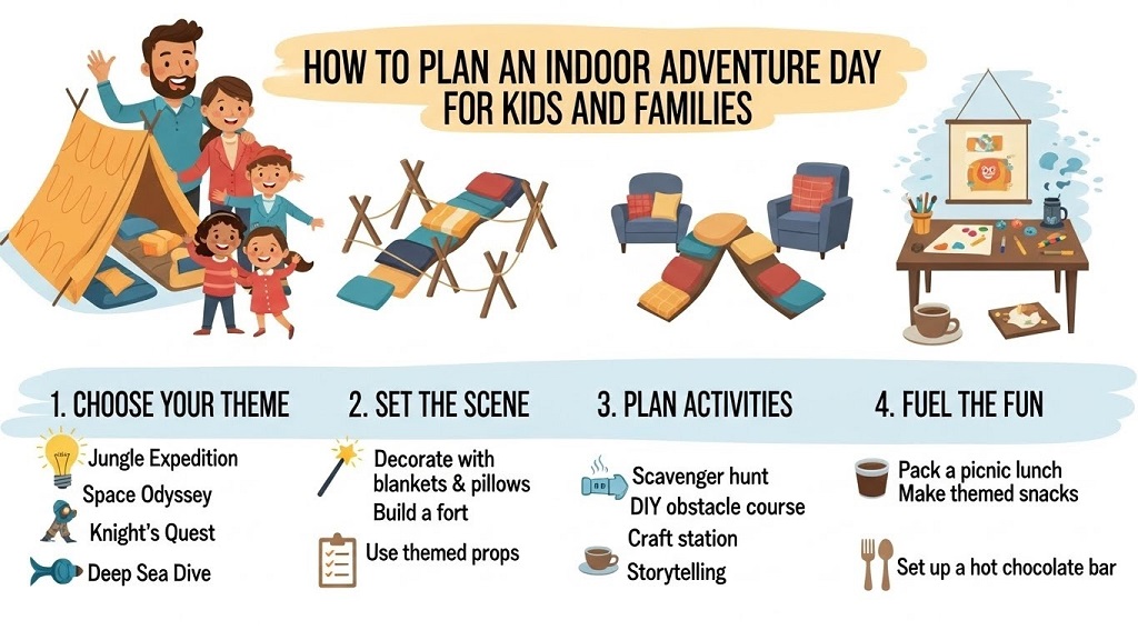 Kids completing an indoor obstacle course at home