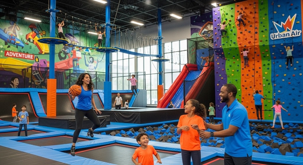 Kids playing obstacle courses inside Urban Air Adventure Park