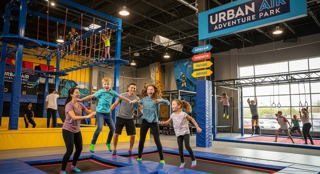 Family enjoying trampolines at Urban Air Adventure Park