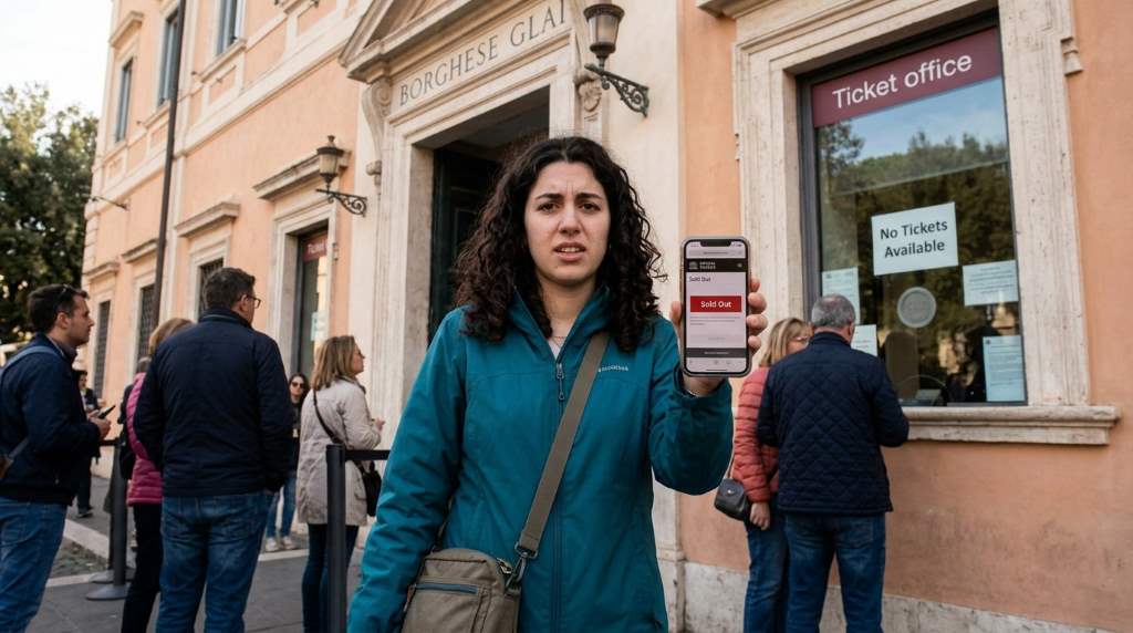 Borghese Gallery entrance with visitors arriving for timed entry