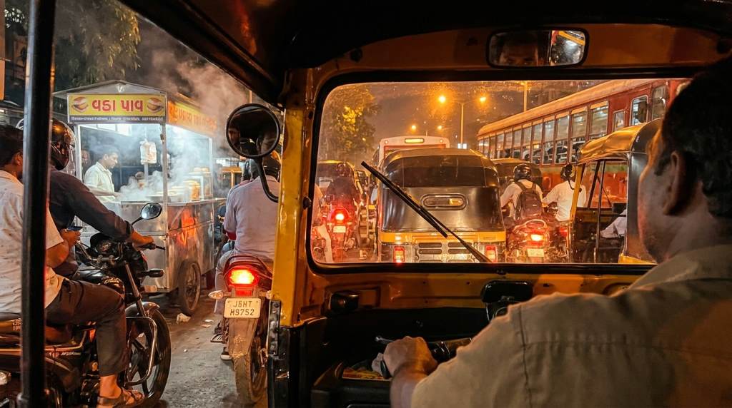 Traveler exploring colorful streets in India